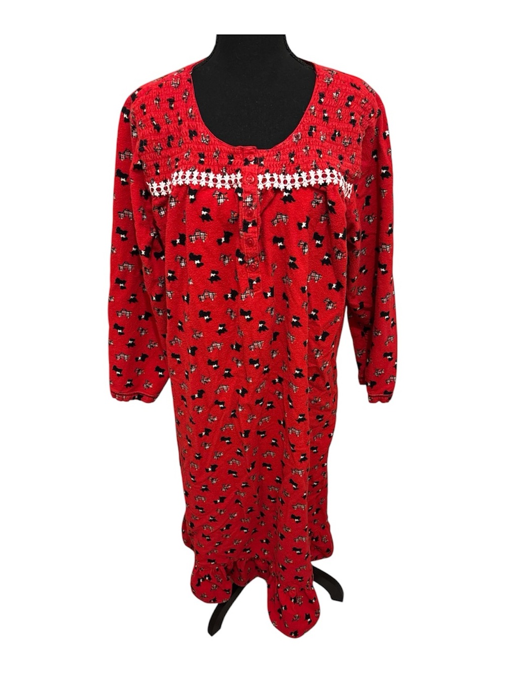 Laura Scott Red Printed Long Sleeve Nightgown with Lace Trim